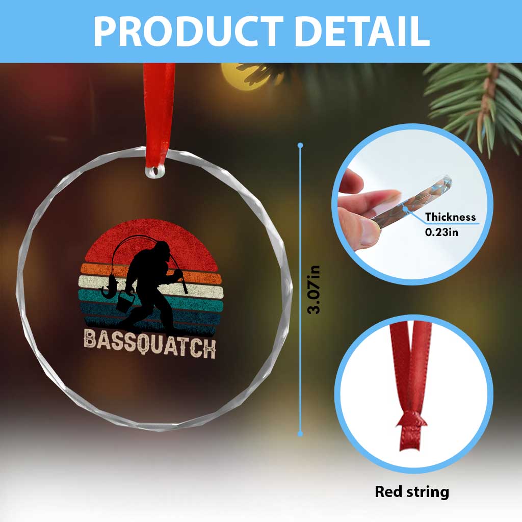Retro Bigfoot Fishing Crystal Glass Ornament Funny Retro Sasquatch Bassquatch Fisherman TS10
