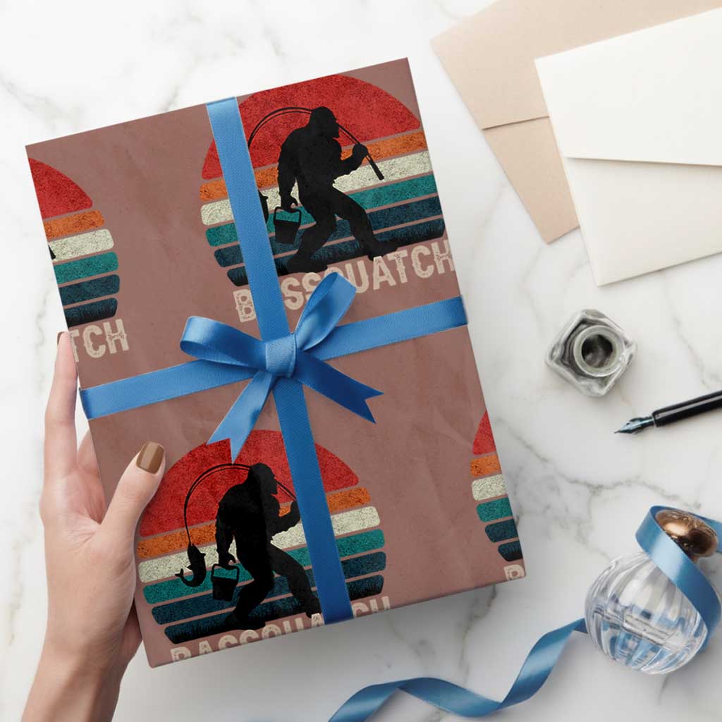 Retro Bigfoot Fishing Wrapping Paper Roll Funny Retro Sasquatch Bassquatch Fisherman - Wonder Print Shop