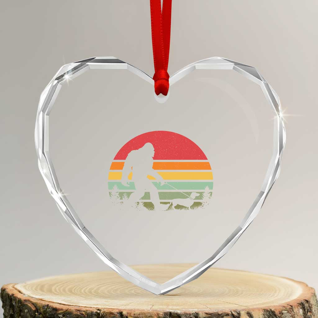 Retro Bigfoot Walking Dachshund Heart Crystal Glass Ornament Funny Doxie Wiener Dog Walker Vintage 70s 80s - Wonder Print Shop