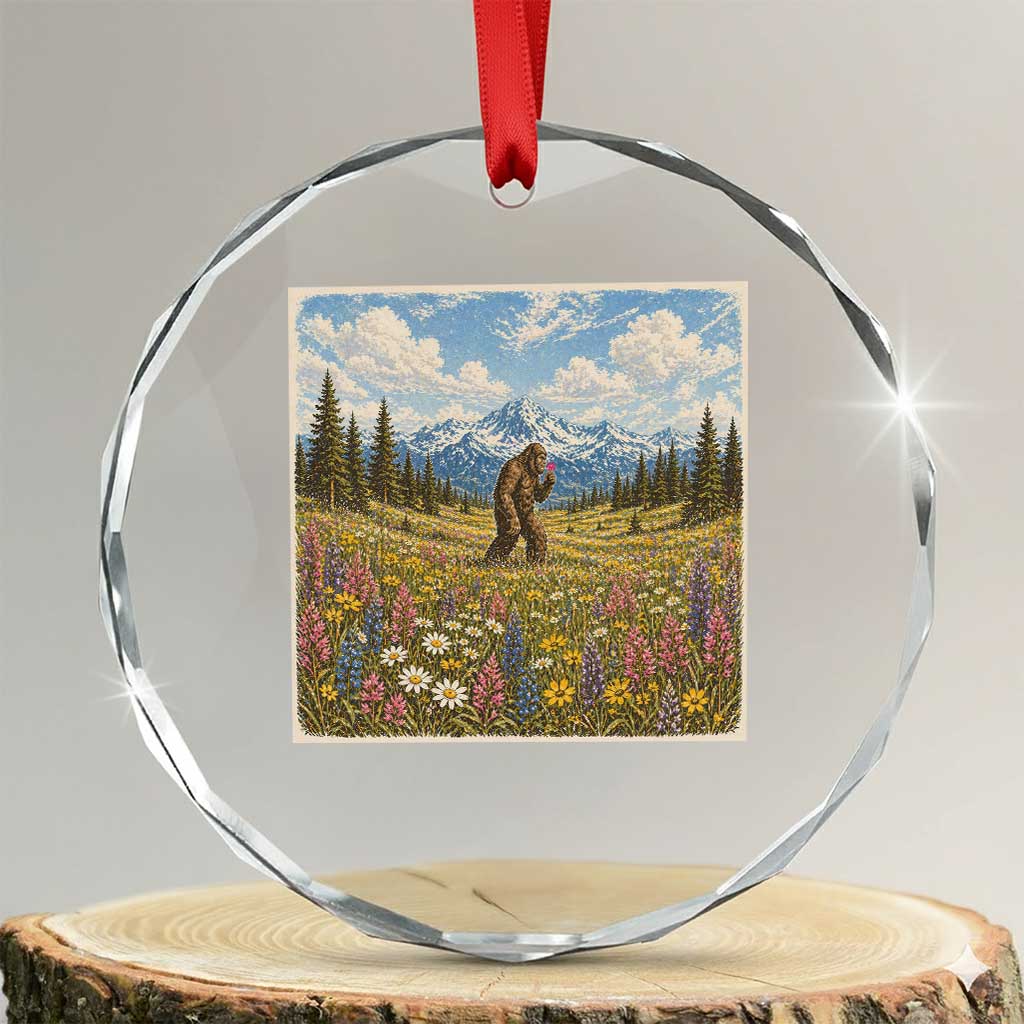 Retro Bigfoot Wildflower Crystal Glass Ornament Vintage Sasquatch Funny Cryptid