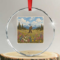 Retro Bigfoot Wildflower Crystal Glass Ornament Vintage Sasquatch Funny Cryptid