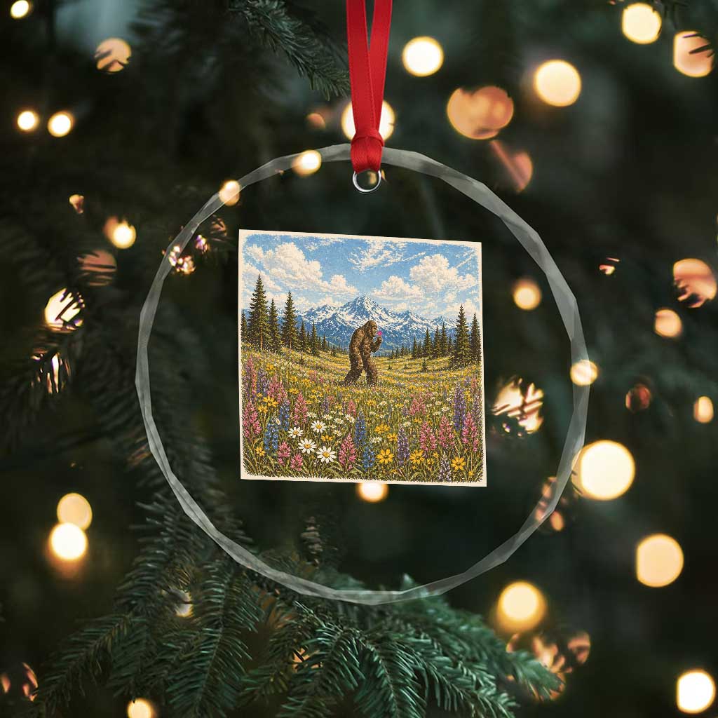 Retro Bigfoot Wildflower Crystal Glass Ornament Vintage Sasquatch Funny Cryptid