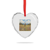 Retro Bigfoot Wildflower Heart Crystal Glass Ornament Vintage Sasquatch Funny Cryptid
