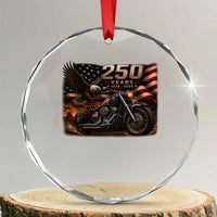 Retro Biker USA 250th Anniversary Crystal Glass Ornament American Flag Motorcycle Eagle Independence Day