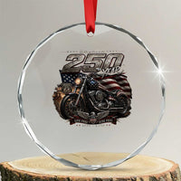 Retro Biker USA 250th Anniversary Crystal Glass Ornament Vintage Motorcycle American Flag Route 66 Highway