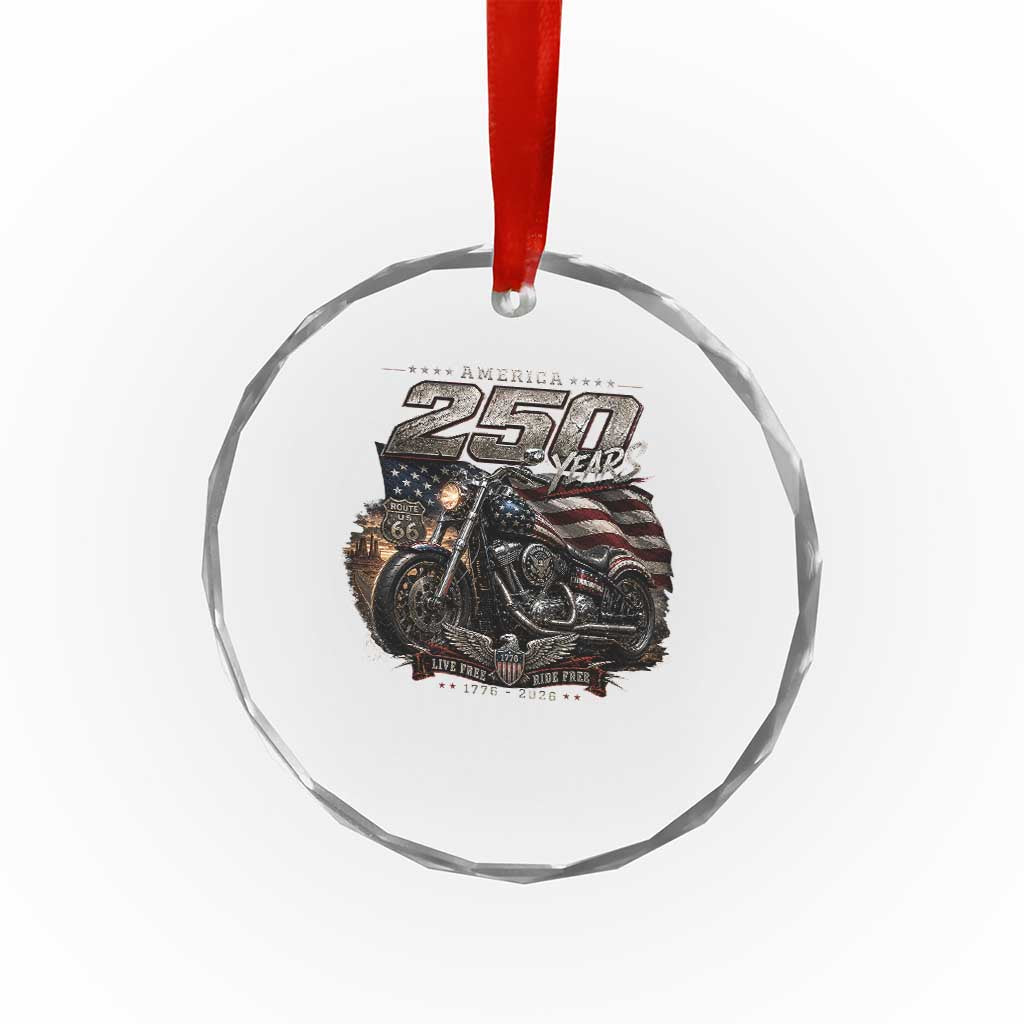 Retro Biker USA 250th Anniversary Crystal Glass Ornament Vintage Motorcycle American Flag Route 66 Highway