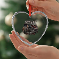 Retro Biker USA 250th Anniversary Heart Crystal Glass Ornament Vintage Motorcycle American Flag Route 66 Highway