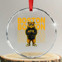 Retro Boston Ice Hockey Crystal Glass Ornament Fear The Bear