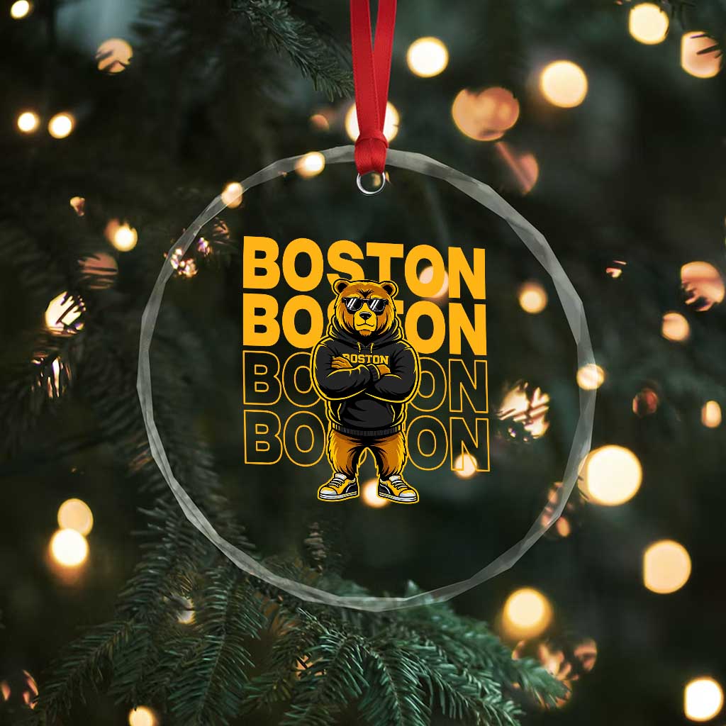 Retro Boston Ice Hockey Crystal Glass Ornament Fear The Bear