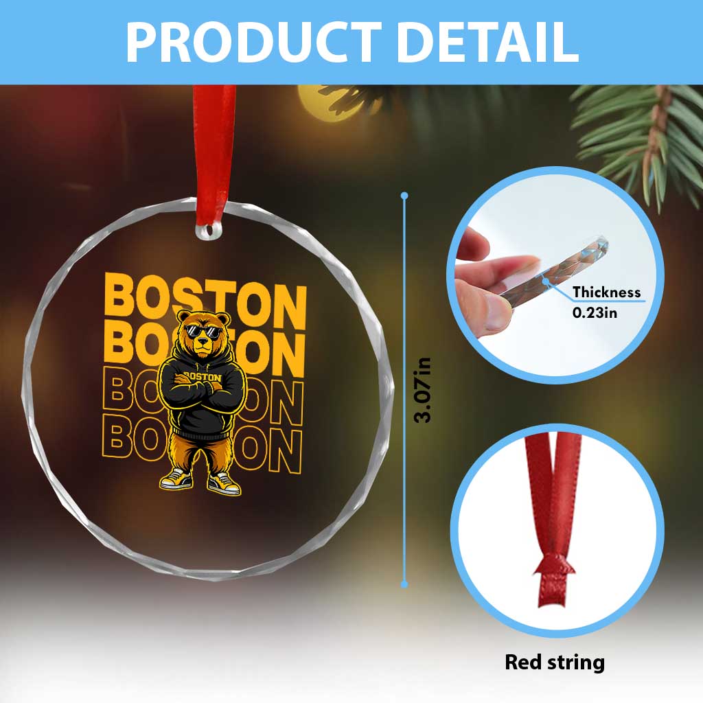 Retro Boston Ice Hockey Crystal Glass Ornament Fear The Bear