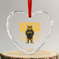 Retro Boston Ice Hockey Heart Crystal Glass Ornament Fear The Bear