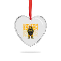 Retro Boston Ice Hockey Heart Crystal Glass Ornament Fear The Bear