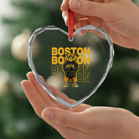 Retro Boston Ice Hockey Heart Crystal Glass Ornament Fear The Bear