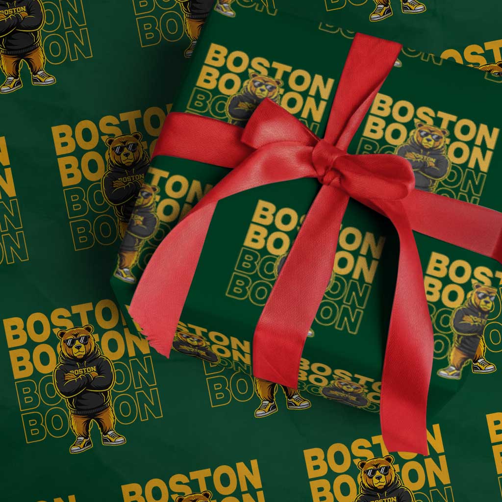 Retro Boston Ice Hockey Wrapping Paper Roll Fear The Bear