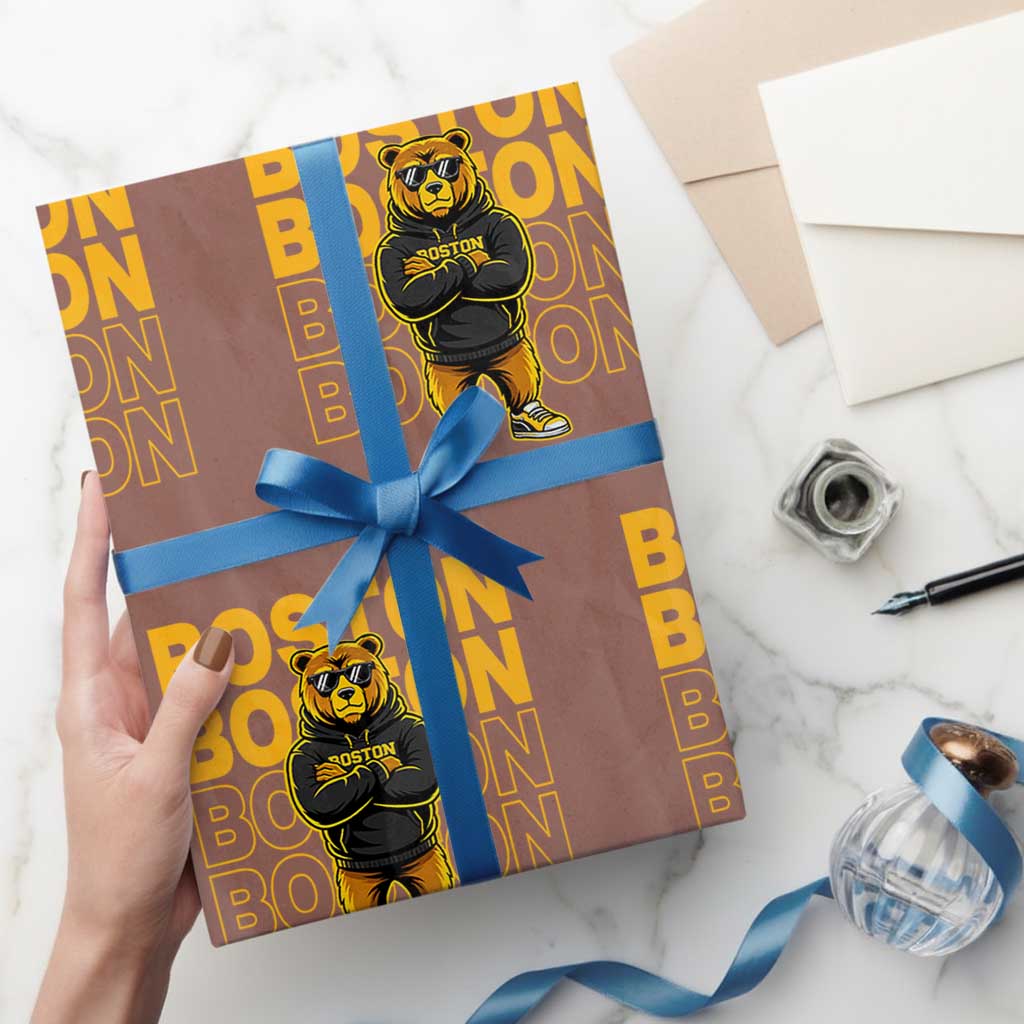 Retro Boston Ice Hockey Wrapping Paper Roll Fear The Bear