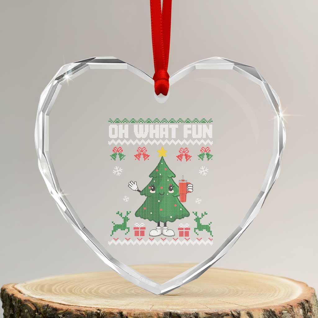 Retro Boujee Xmas Tree Heart Crystal Glass Ornament Oh What Fun - Wonder Print Shop