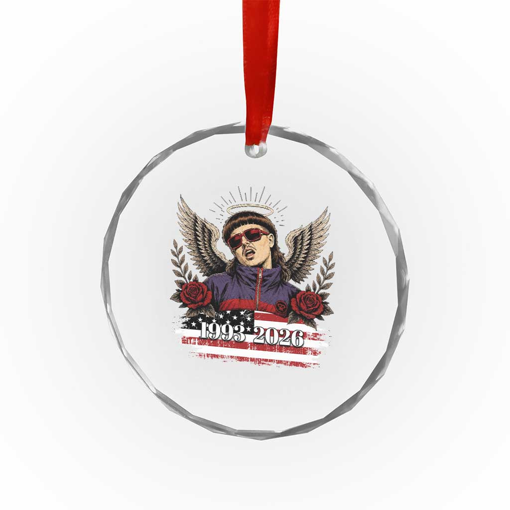 Retro Bowl Cut Music Icon Angel Wings Rest In Peace Crystal Glass Ornament American Flag Memorial 1993 2026 Pop Culture Fan