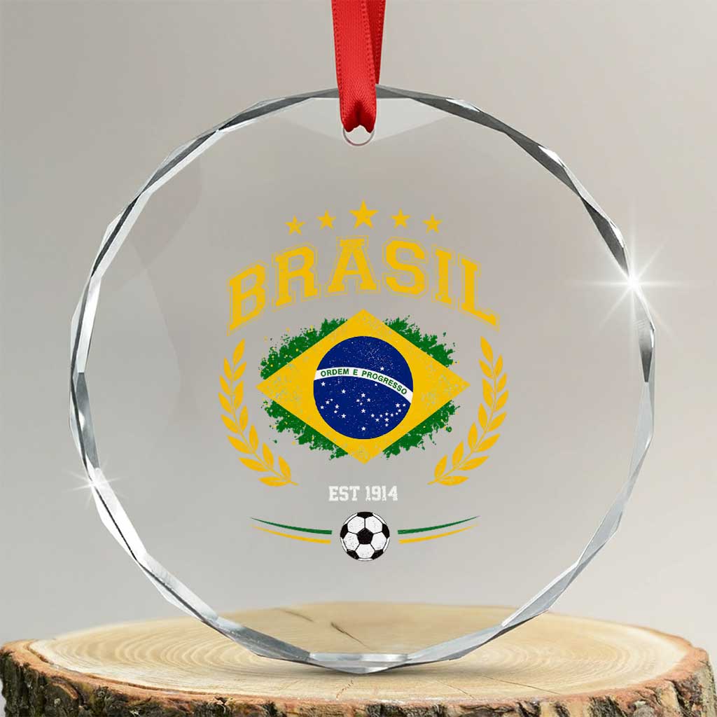 Retro Brasil Soccer Pride Crest Est 1914 Crystal Glass Ornament Vintage Brazil Flag Futbol Lover Football Fans