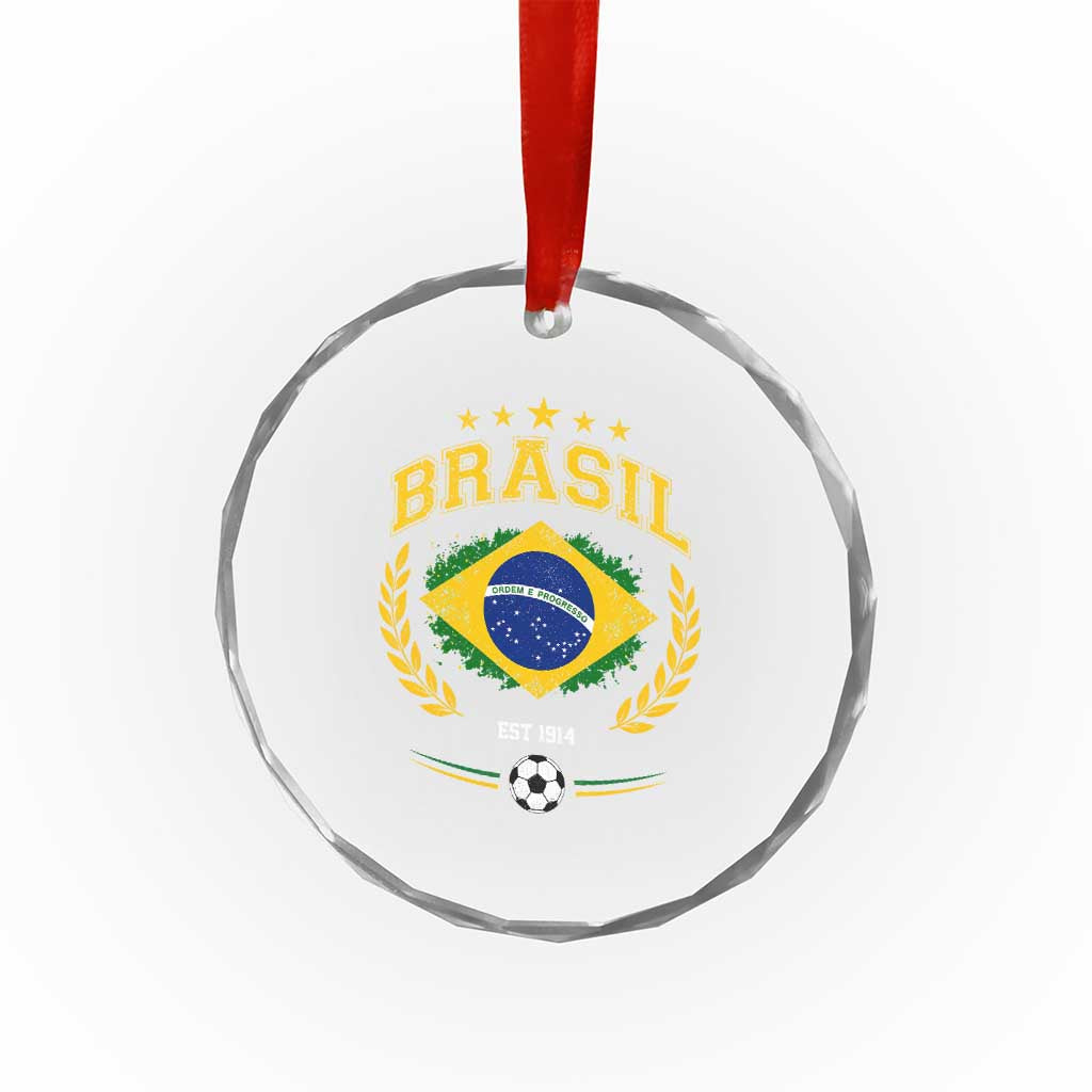 Retro Brasil Soccer Pride Crest Est 1914 Crystal Glass Ornament Vintage Brazil Flag Futbol Lover Football Fans