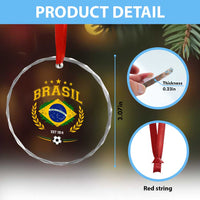 Retro Brasil Soccer Pride Crest Est 1914 Crystal Glass Ornament Vintage Brazil Flag Futbol Lover Football Fans