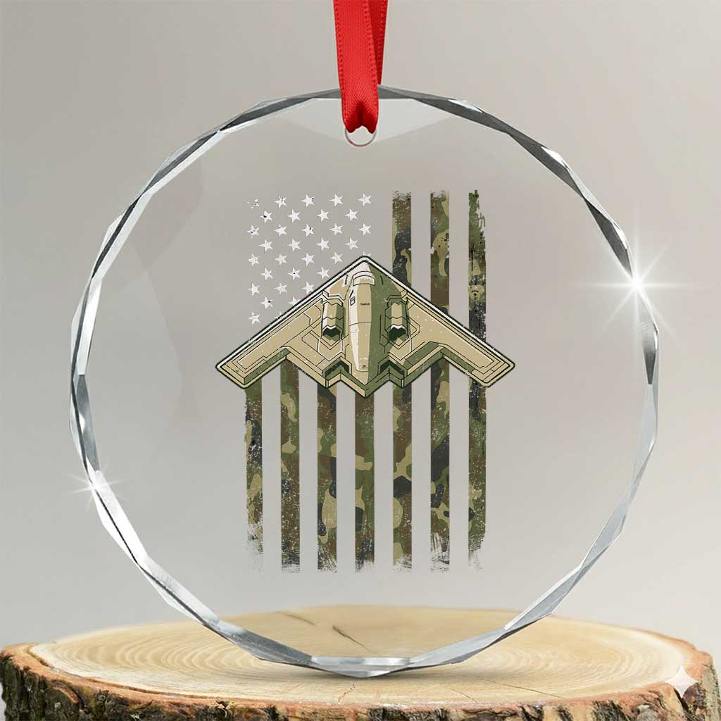 Retro Camo B2 Spirit Crystal Glass Ornament B-2 Bomber Stealth Aircraft Camouflage US Flag Patriotic TS10