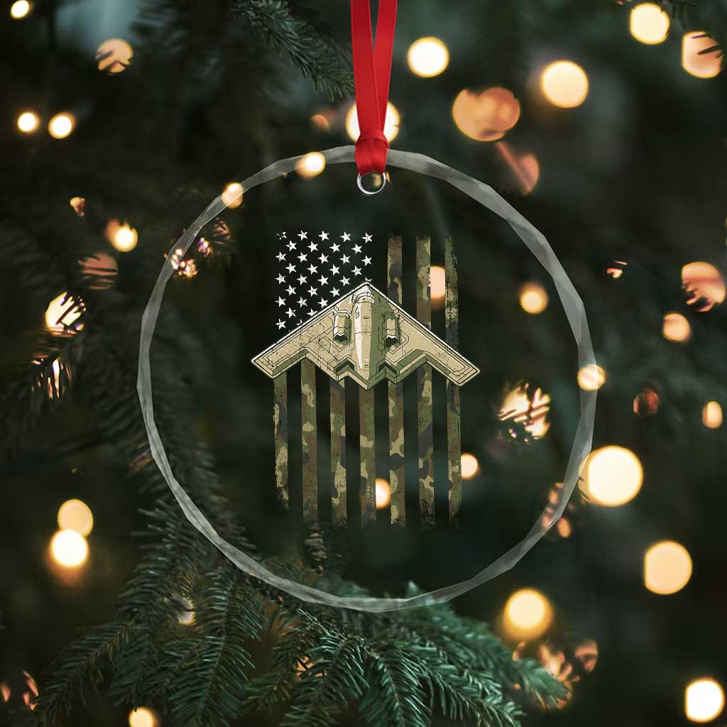Retro Camo B2 Spirit Crystal Glass Ornament B-2 Bomber Stealth Aircraft Camouflage US Flag Patriotic TS10
