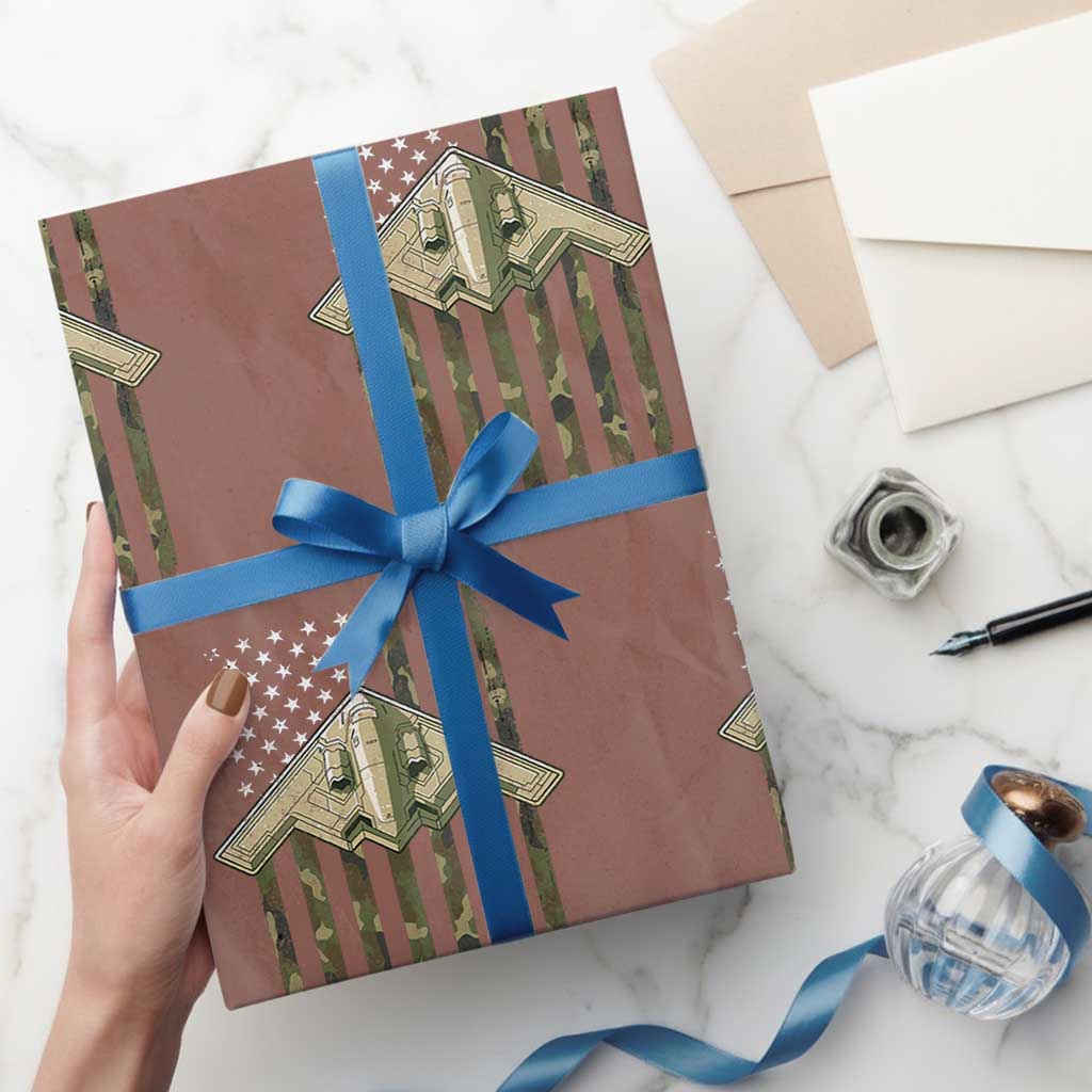Retro Camo B2 Spirit Wrapping Paper Roll B-2 Bomber Stealth Aircraft Camouflage US Flag Patriotic - Wonder Print Shop