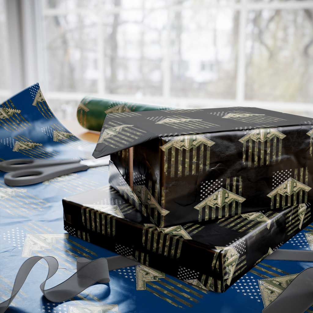 Retro Camo B2 Spirit Wrapping Paper Roll B-2 Bomber Stealth Aircraft Camouflage US Flag Patriotic - Wonder Print Shop