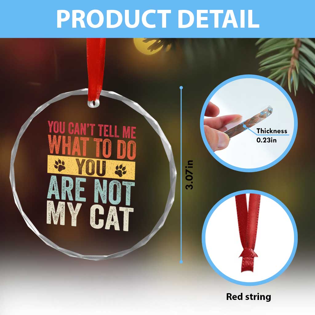 Retro Cat Lovers Crystal Glass Ornament You Cant Tell Me What To Do Youre Not My Cat Paw Print