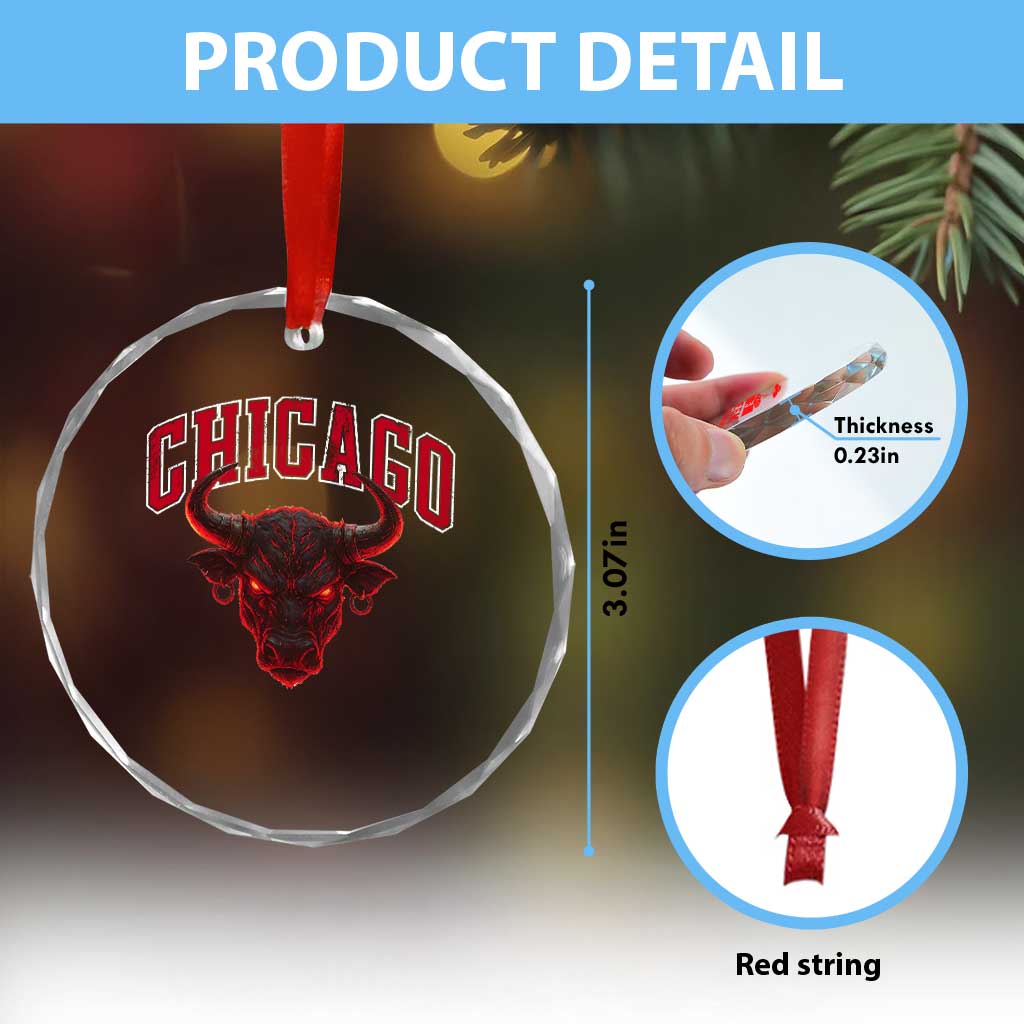 Retro Chicago Crystal Glass Ornament Bulls Mascot Team Spirit Vintage Basketball Fan - Wonder Print Shop