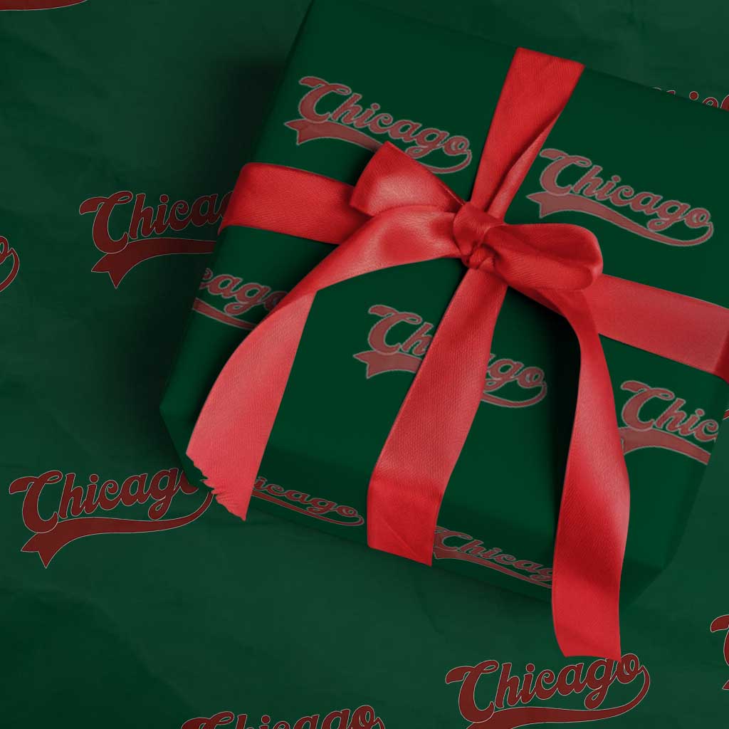 Retro Chicago Wrapping Paper Roll Varsity Script Vintage Sports Jersey Style 80s 90s