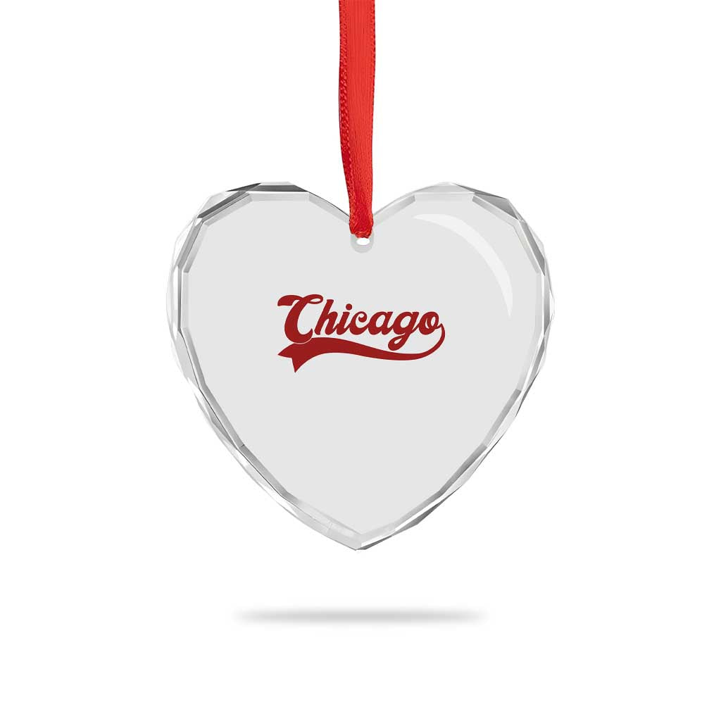 Retro Chicago Heart Crystal Glass Ornament Varsity Script Vintage Sports Jersey Style 80s 90s