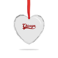 Retro Chicago Heart Crystal Glass Ornament Varsity Script Vintage Sports Jersey Style 80s 90s