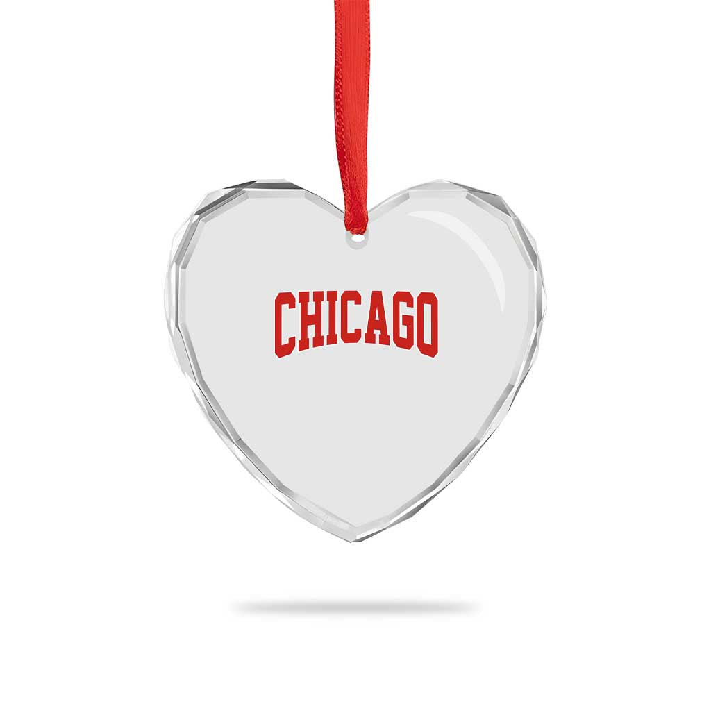 Retro Chicago Heart Crystal Glass Ornament Vintage Chicago Throwback Athletic Sports Style 80s 90s