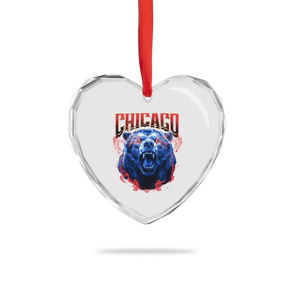 Retro Chicago Heart Crystal Glass Ornament Vintage Cub Bootleg Graphic Baseball Fans