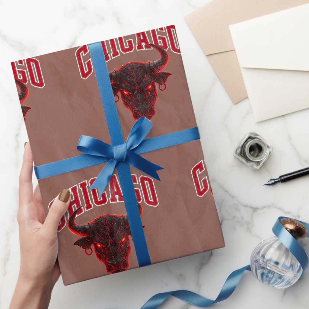 Retro Chicago Wrapping Paper Roll Bulls Mascot Team Spirit Vintage Basketball Fan - Wonder Print Shop