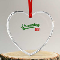 Retro Christmas December 25 Heart Crystal Glass Ornament Retro Vintage Script Holiday Trip - Wonder Print Shop
