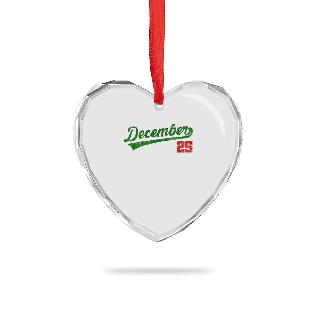 Retro Christmas December 25 Heart Crystal Glass Ornament Retro Vintage Script Holiday Trip - Wonder Print Shop