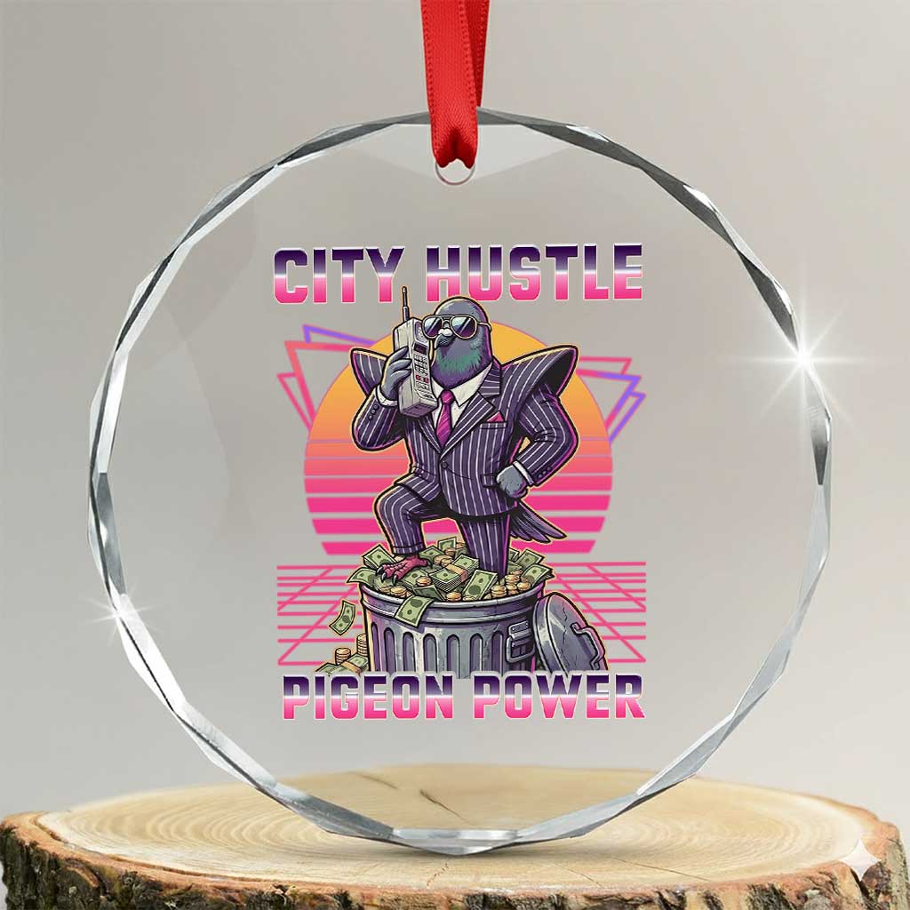 Retro City Hustle Pigeon Power Crystal Glass Ornament Funny 80s Style Money Bird Gangsta - Wonder Print Shop