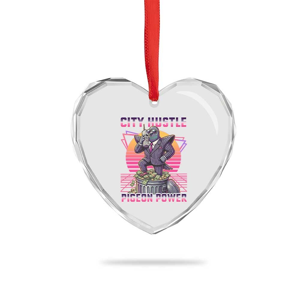 Retro City Hustle Pigeon Power Heart Crystal Glass Ornament Funny 80s Style Money Bird Gangsta - Wonder Print Shop