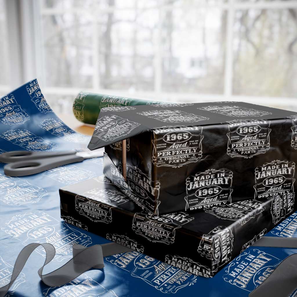 Retro Classic Made In January 1965 Wrapping Paper Roll Aged Perfectly Original Parts Vintage Birthday Men - Wonder Print Shop