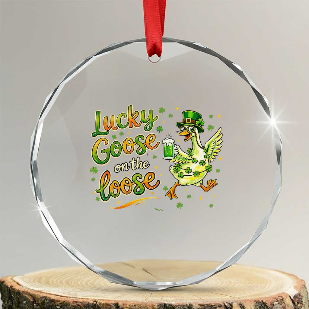 Retro Clover Duck Crystal Glass Ornament Lucky Goose On The Loose