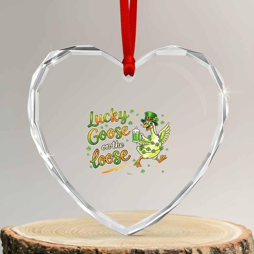 Retro Clover Duck Heart Crystal Glass Ornament Lucky Goose On The Loose