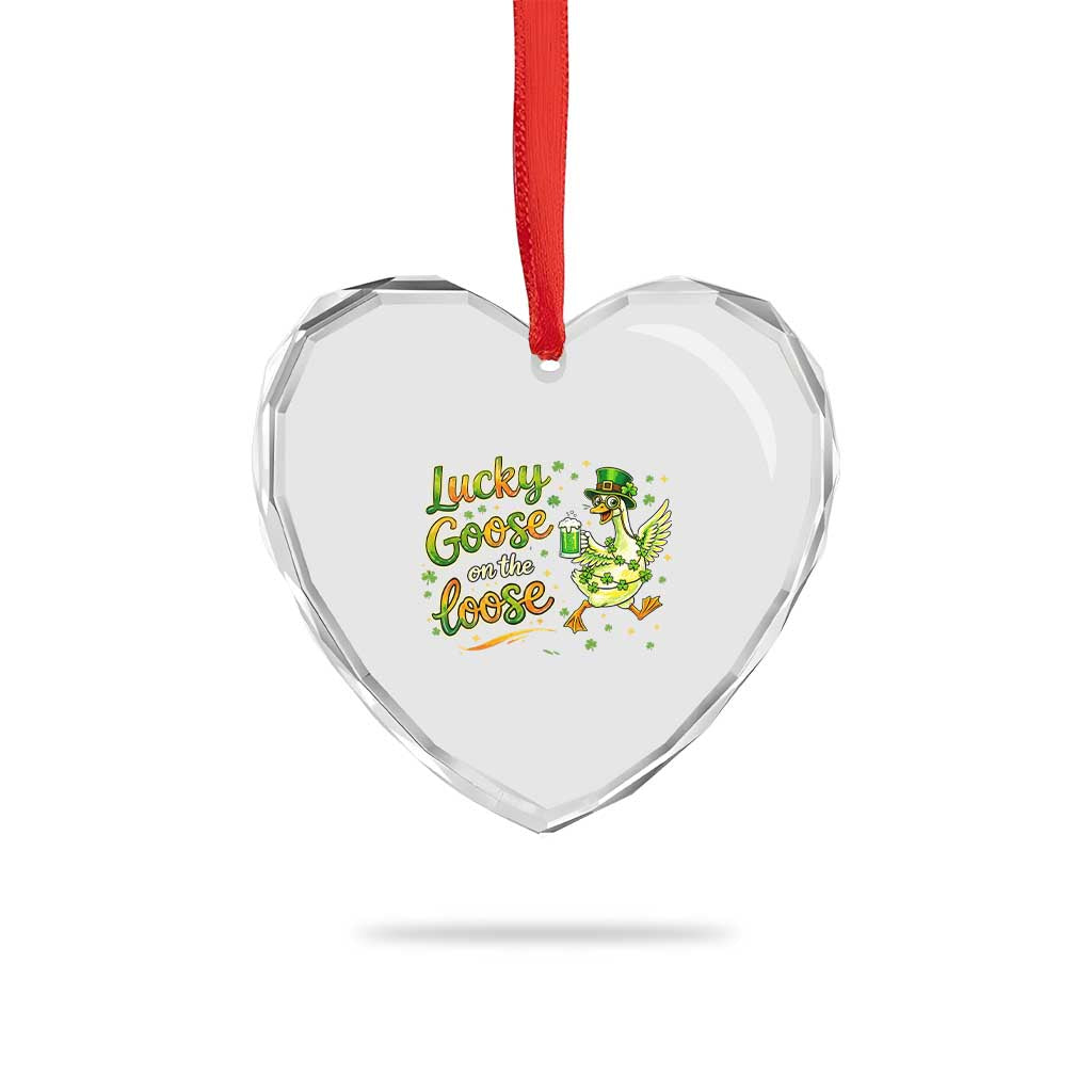 Retro Clover Duck Heart Crystal Glass Ornament Lucky Goose On The Loose