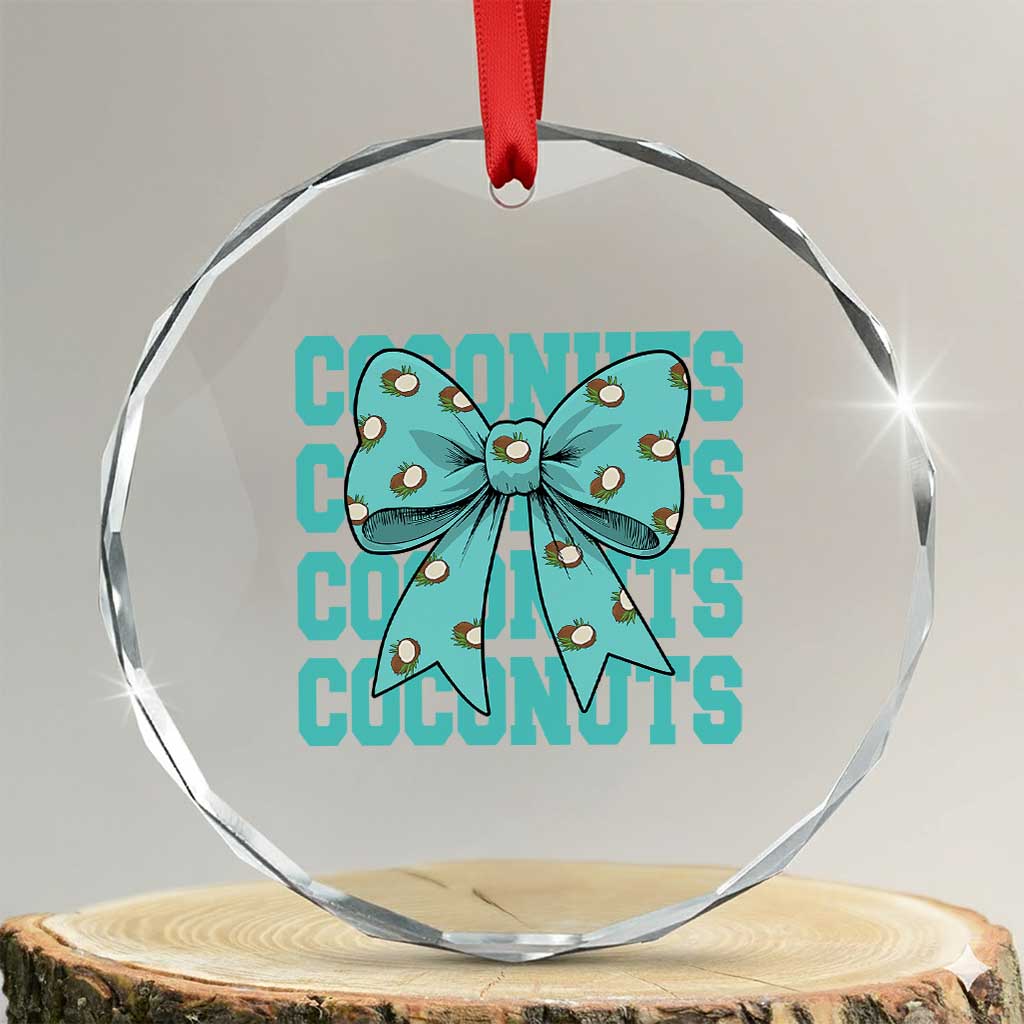 Retro Coconuts Coquette Bow Crystal Glass Ornament Summer Beach Coconut Fruit Humor