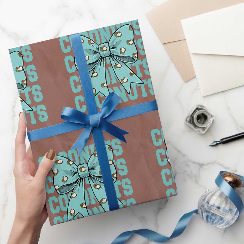 Retro Coconuts Coquette Bow Wrapping Paper Roll Summer Beach Coconut Fruit Humor