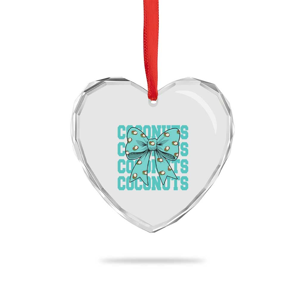 Retro Coconuts Coquette Bow Heart Crystal Glass Ornament Summer Beach Coconut Fruit Humor