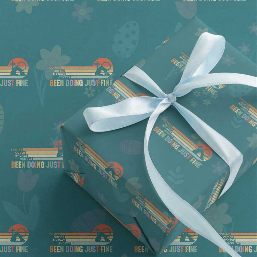 Retro Coming Out Of My Cave Christian Easter Parody Wrapping Paper Roll I’ve Been Doing Just Fine Resurrection Humor Faith Gift