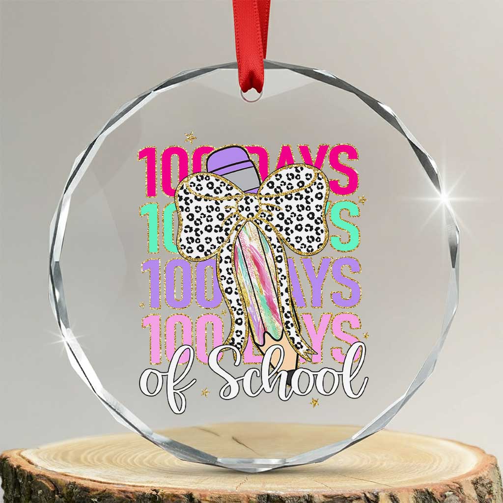 Retro Coquette 100 Days Of School Crystal Glass Ornament for Schoolgirls Teacher - Wonder Print Shop