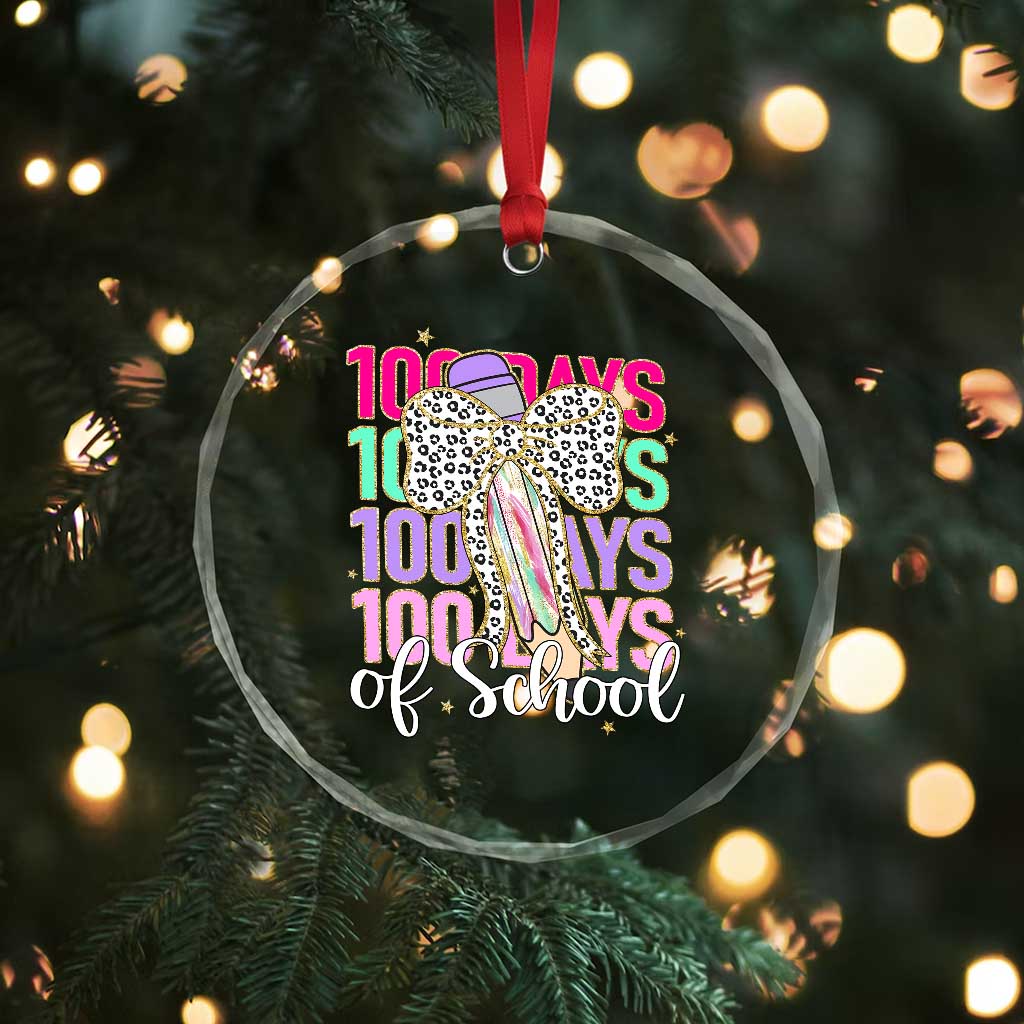Retro Coquette 100 Days Of School Crystal Glass Ornament for Schoolgirls Teacher TS02